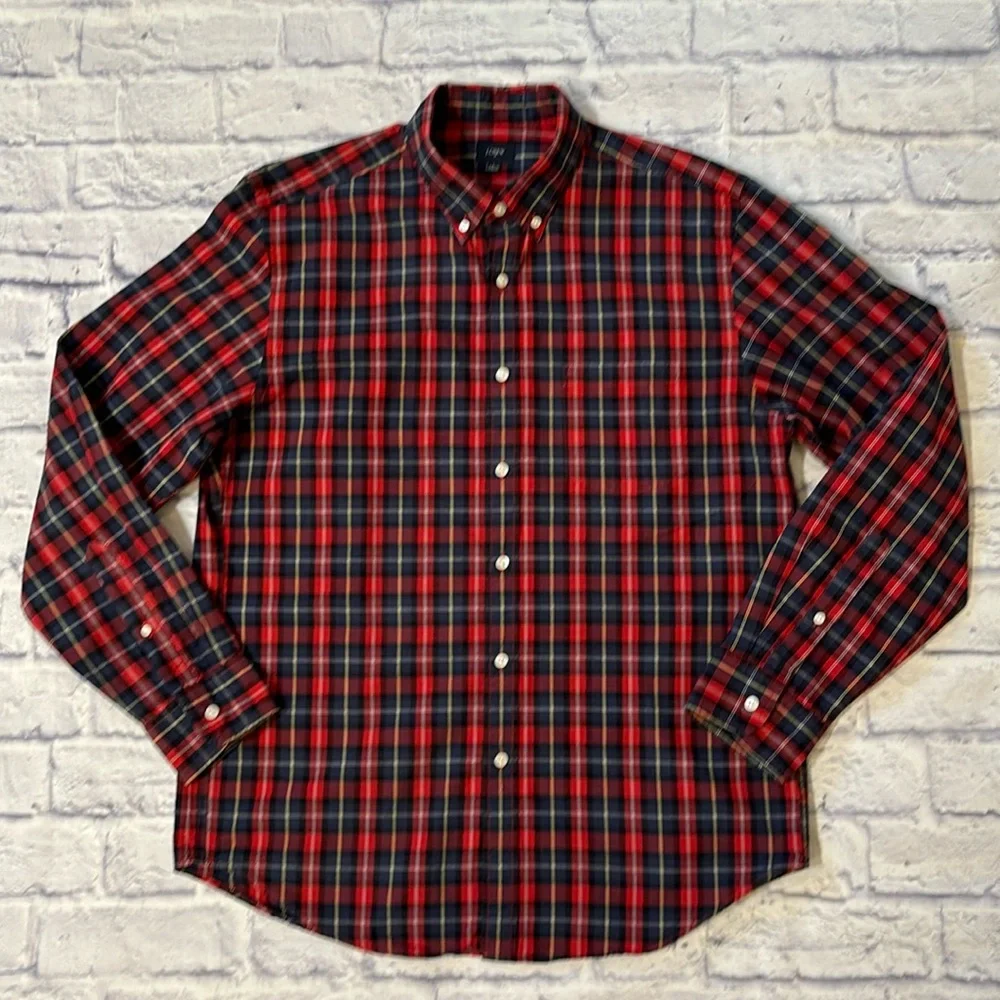 J Crew Red Plaid Long Sleeve Button Down Shirt 100% Cotton Mens’s Size Large